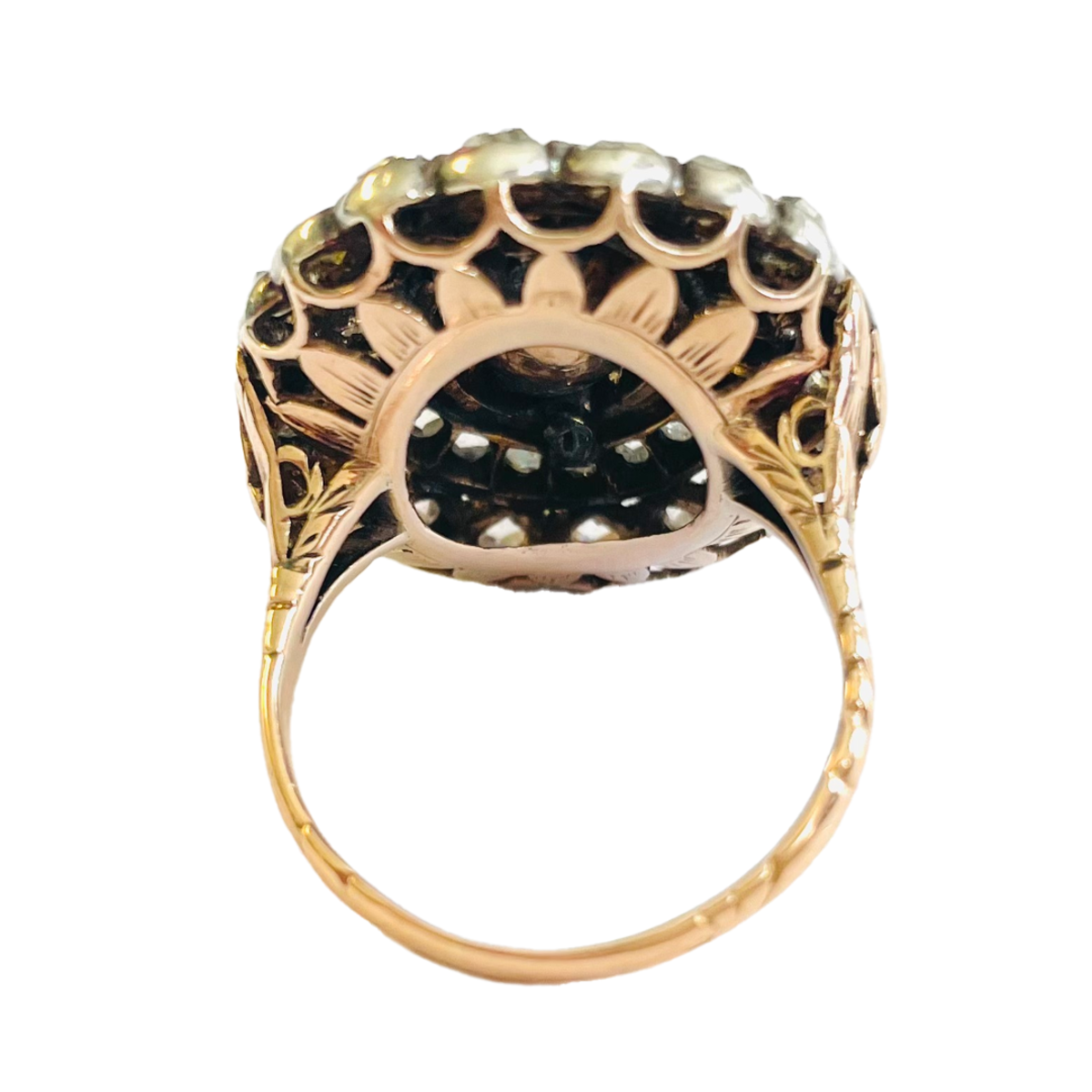 Antique Silver & 14KT Rose Gold Diamond & Imperial Topaz Ring profile