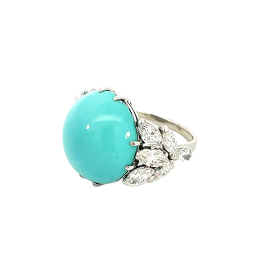 1960s Platinum Turquoise & Diamond Ring side 