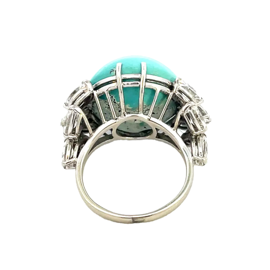 1960s Platinum Turquoise & Diamond Ring back