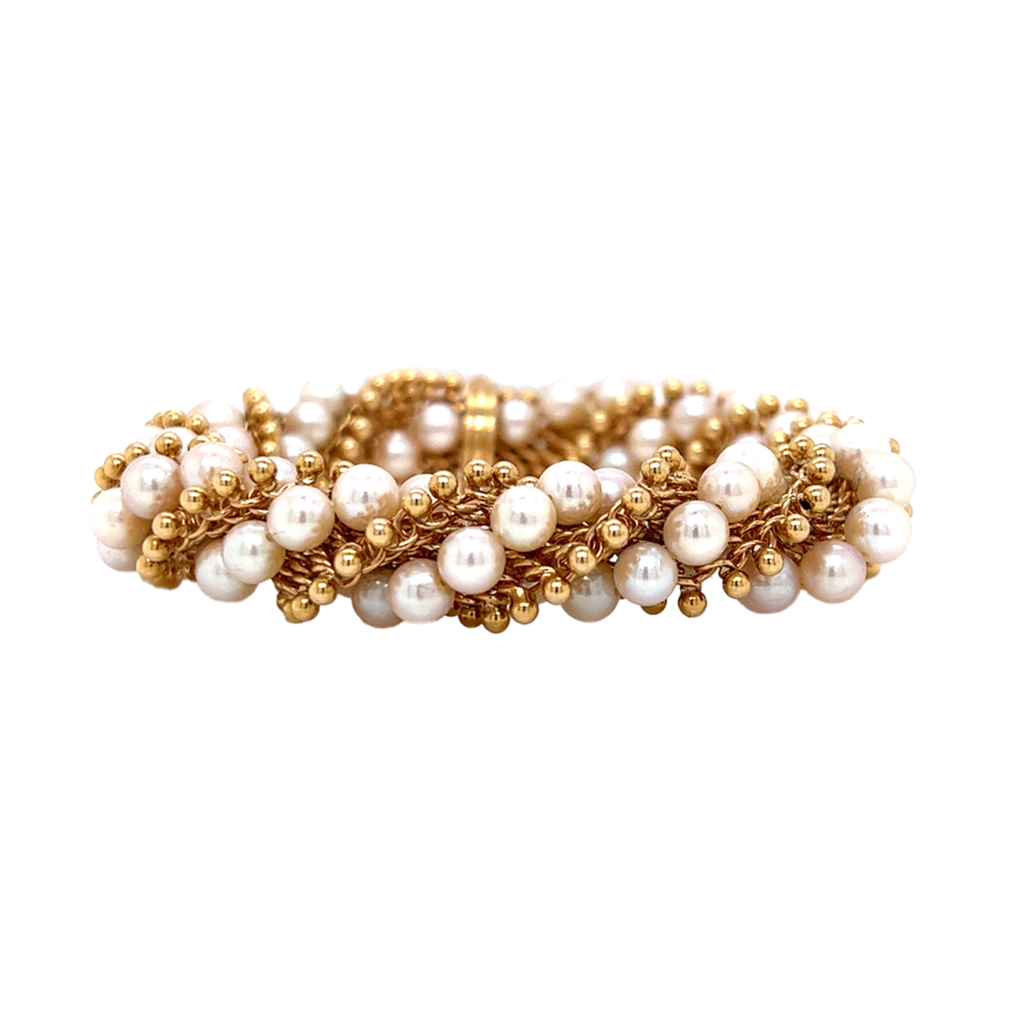 Van Cleef & Arpels Paris Post-1980s 18KT Yellow Gold Pearl & Gold Bracelet front