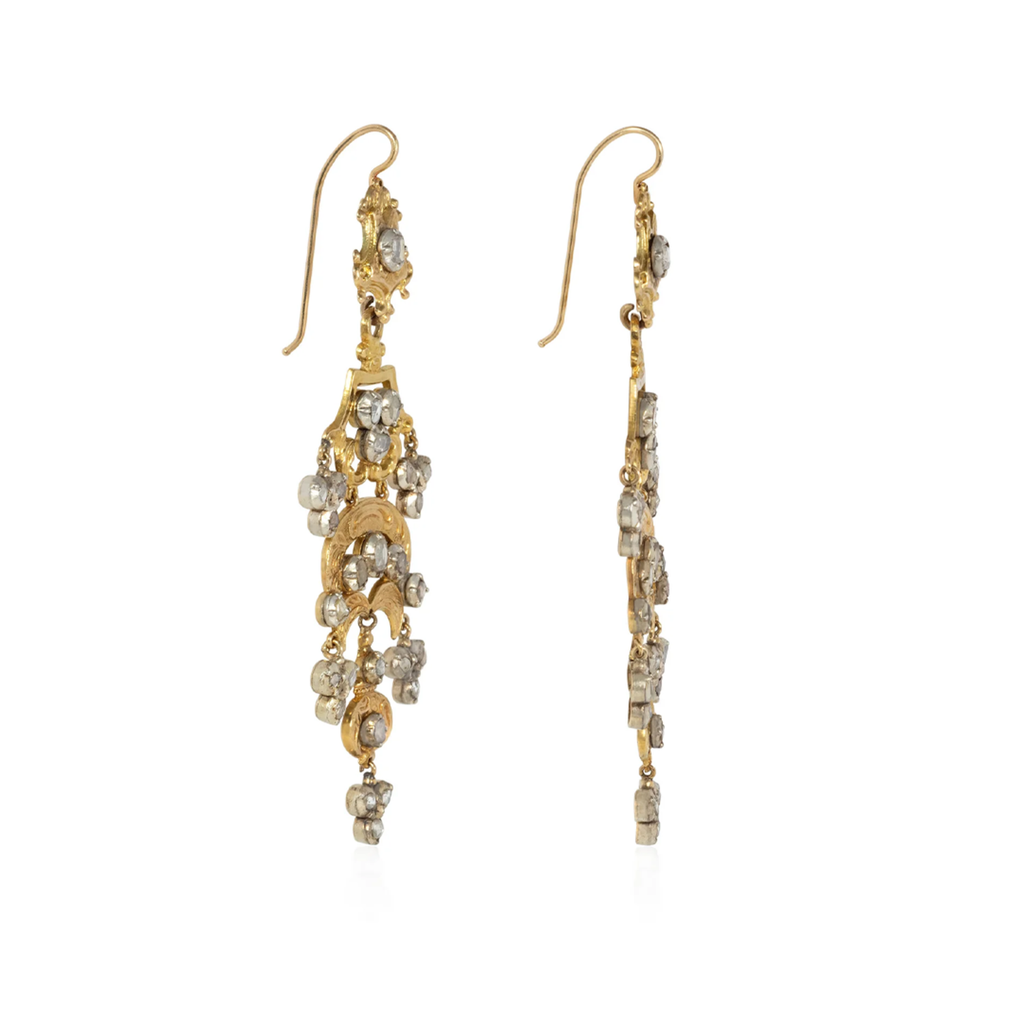 Victorian Silver & 14KT Yellow Gold Diamond Chandelier Earrings side