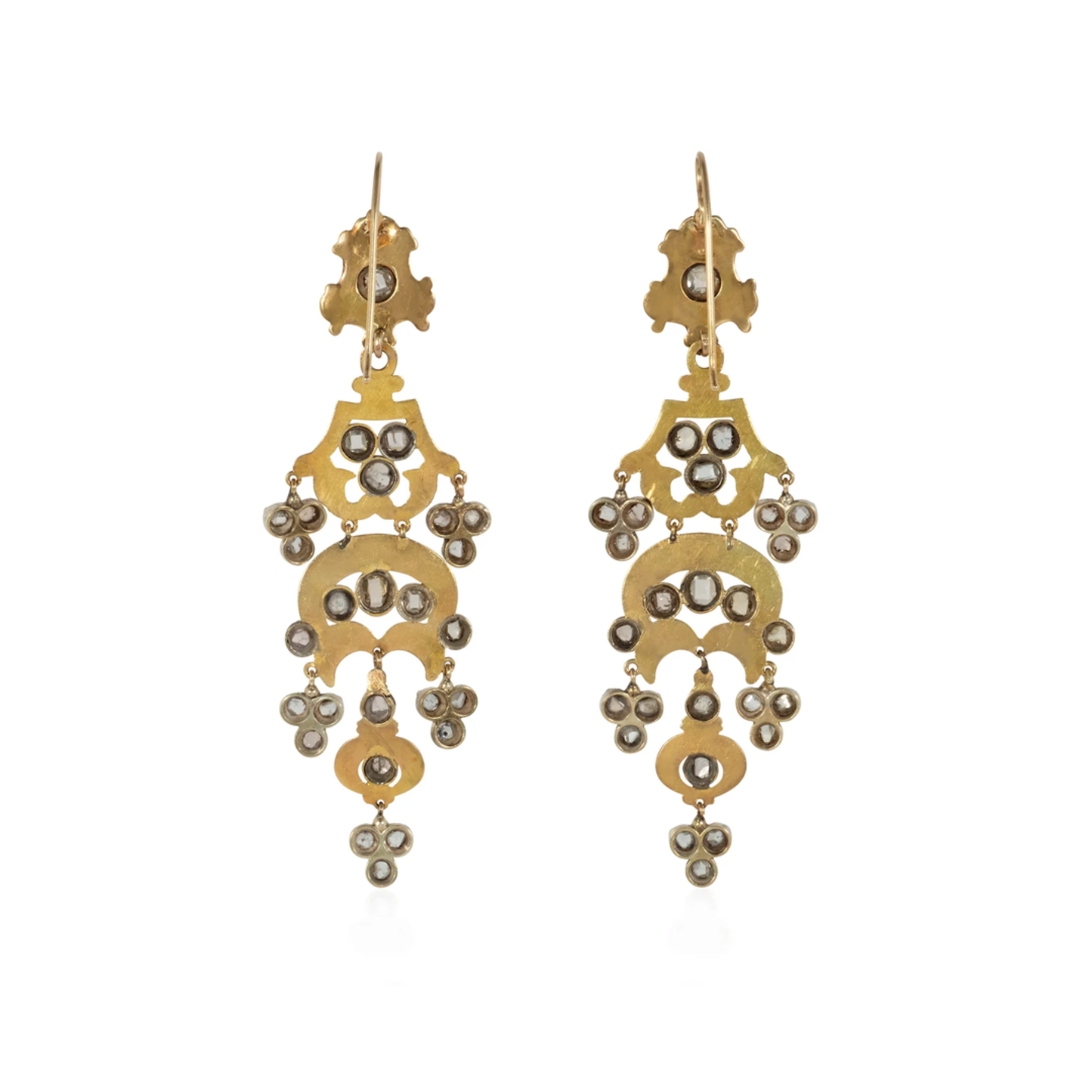 Victorian Silver & 14KT Yellow Gold Diamond Chandelier Earrings back
