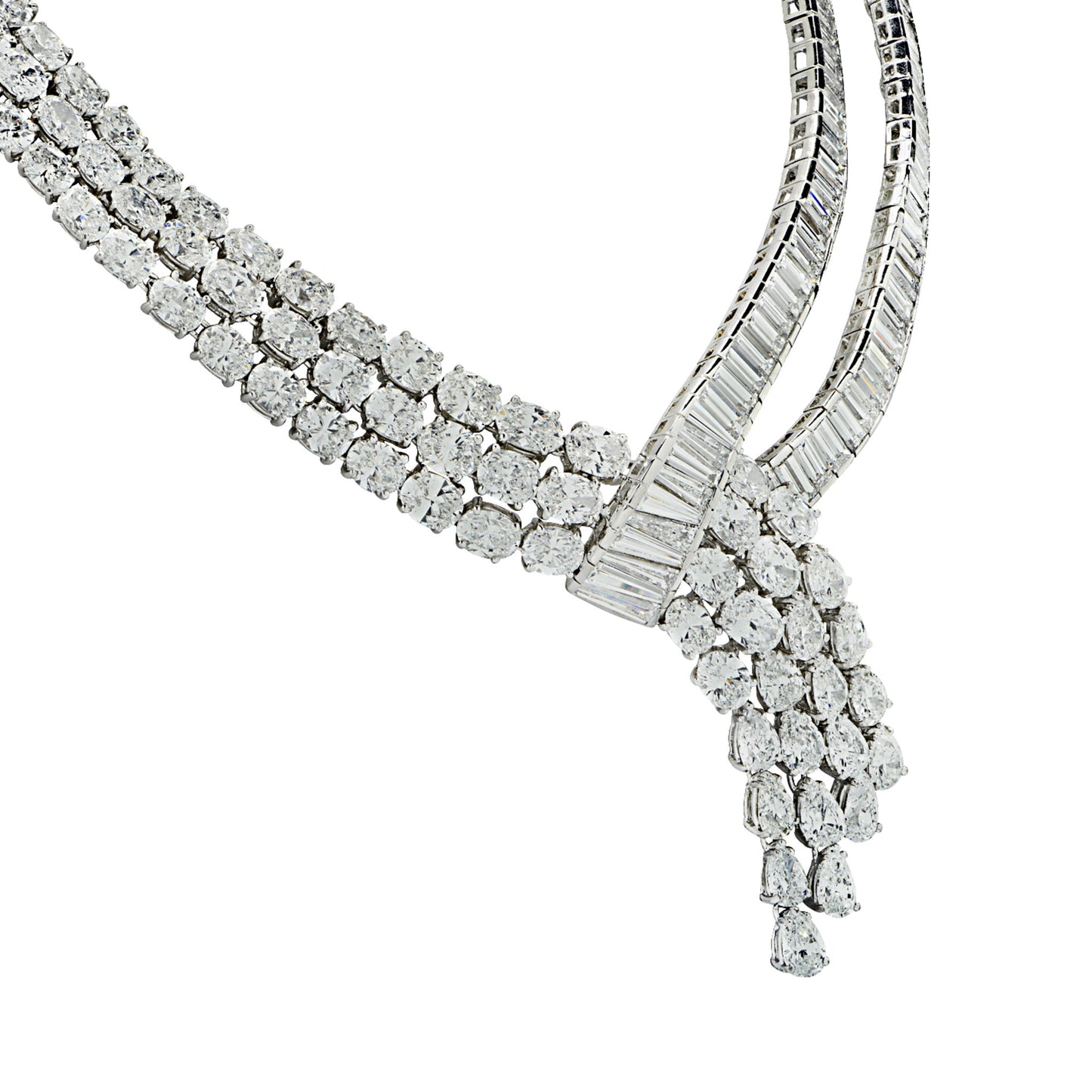 1970s Platinum Diamond Necklace front side
