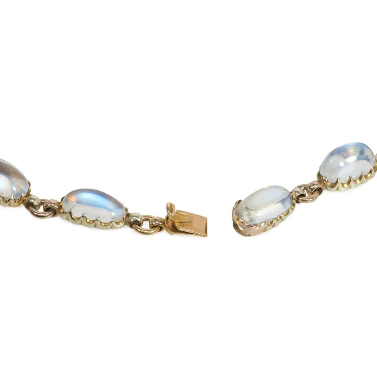 1980s 14KT Yellow Gold Moonstone Rivière Necklace close-up of clasp