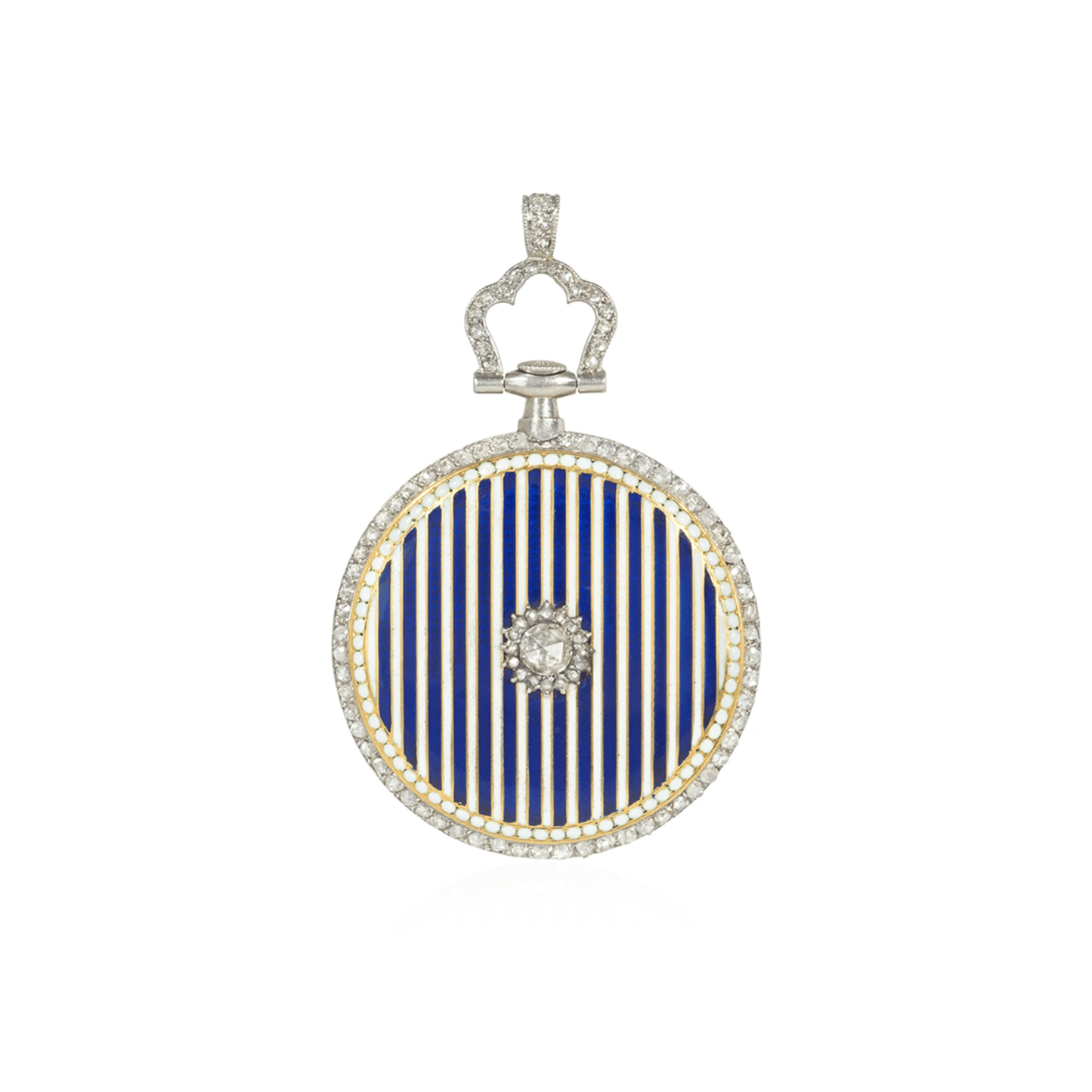 Cartier French Edwardian Platinum & 18KT Yellow Gold Diamond & Enamel Watch Pendant front