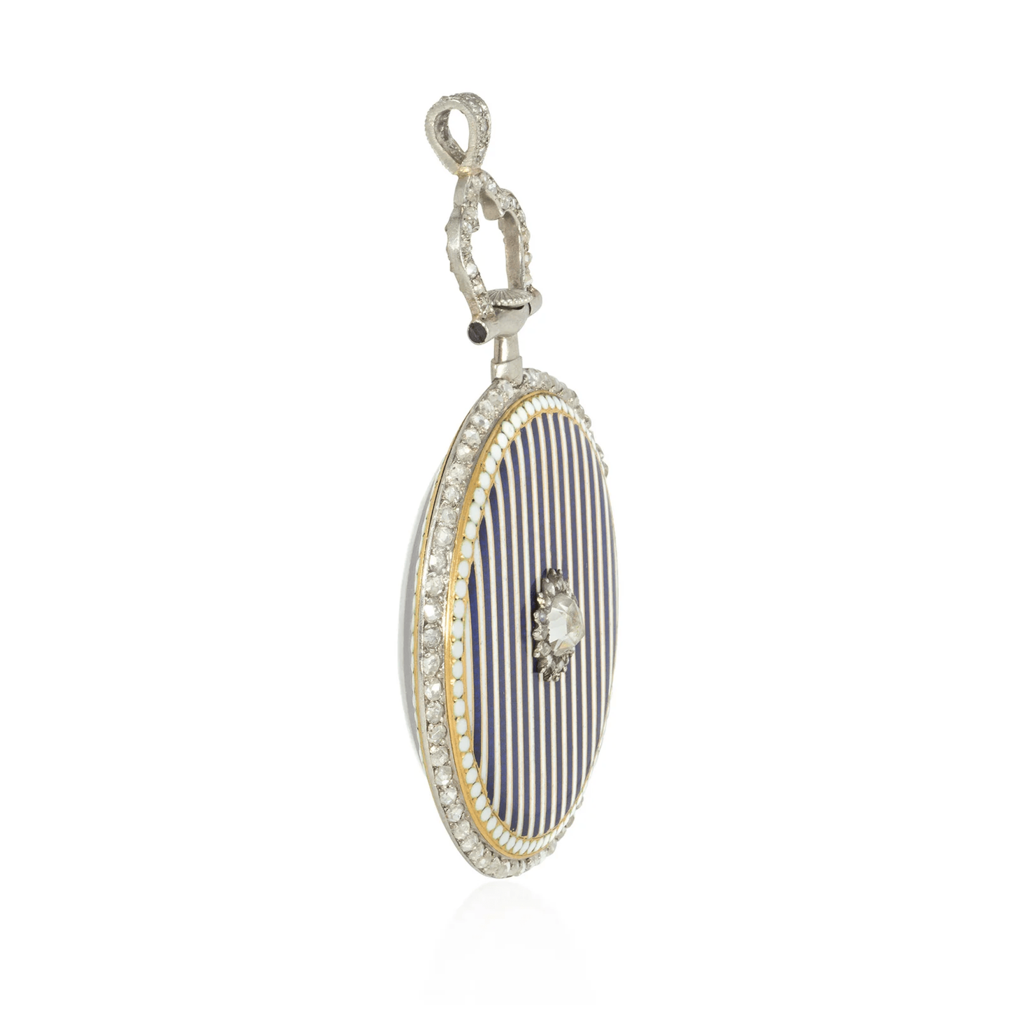 Cartier French Edwardian Platinum & 18KT Yellow Gold Diamond & Enamel Watch Pendant side
