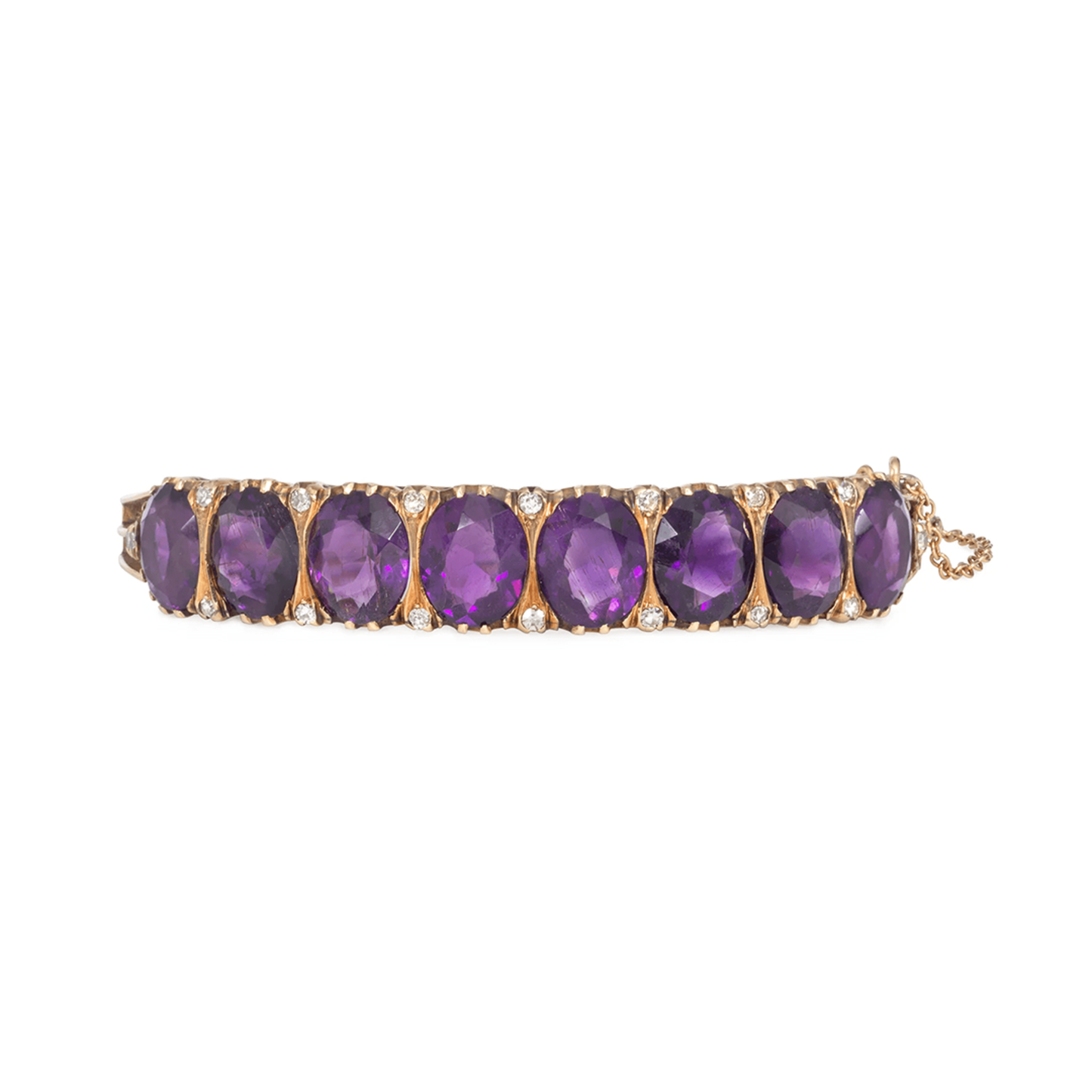 Victorian 14KT Yellow Gold Amethyst & Diamond Bangle Bracelet front