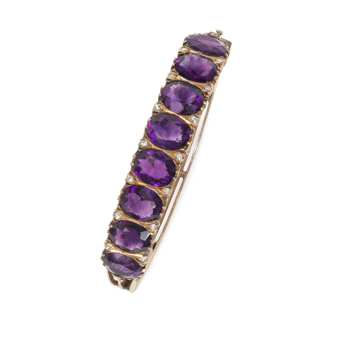Victorian 14KT Yellow Gold Amethyst & Diamond Bangle Bracelet front