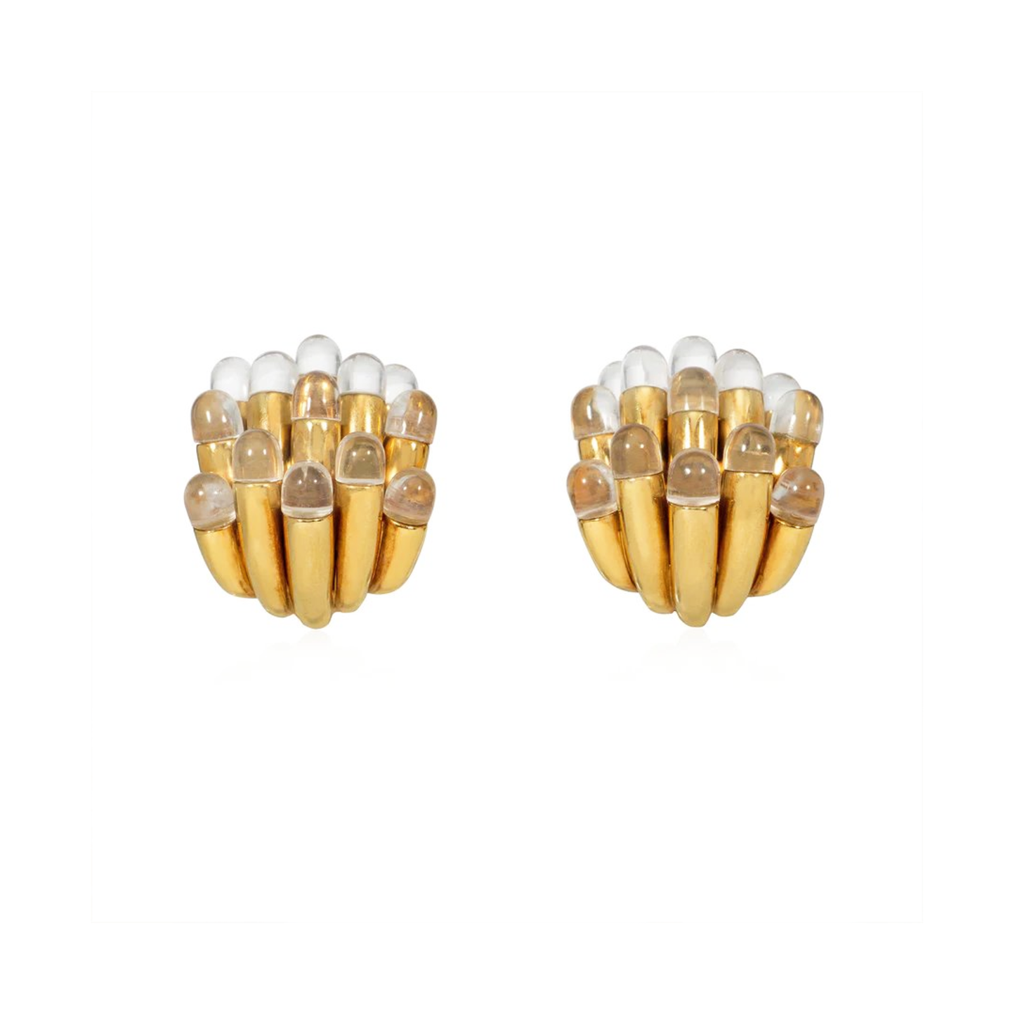 Aldo Cipullo 1970s 18KT Yellow Gold Rock Crystal Sea Anemones Earrings front