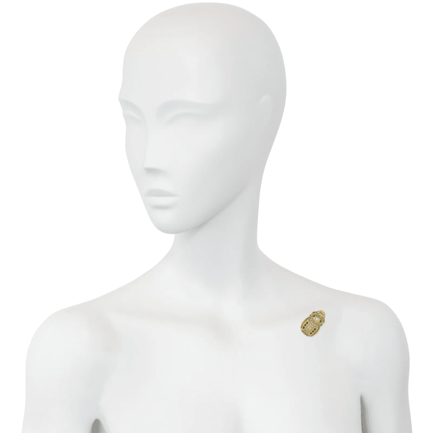 Antique Egyptian Revival 18KT Yellow Gold Diamond & Emerald Scarab Pendant/Brooch worn on shoulder