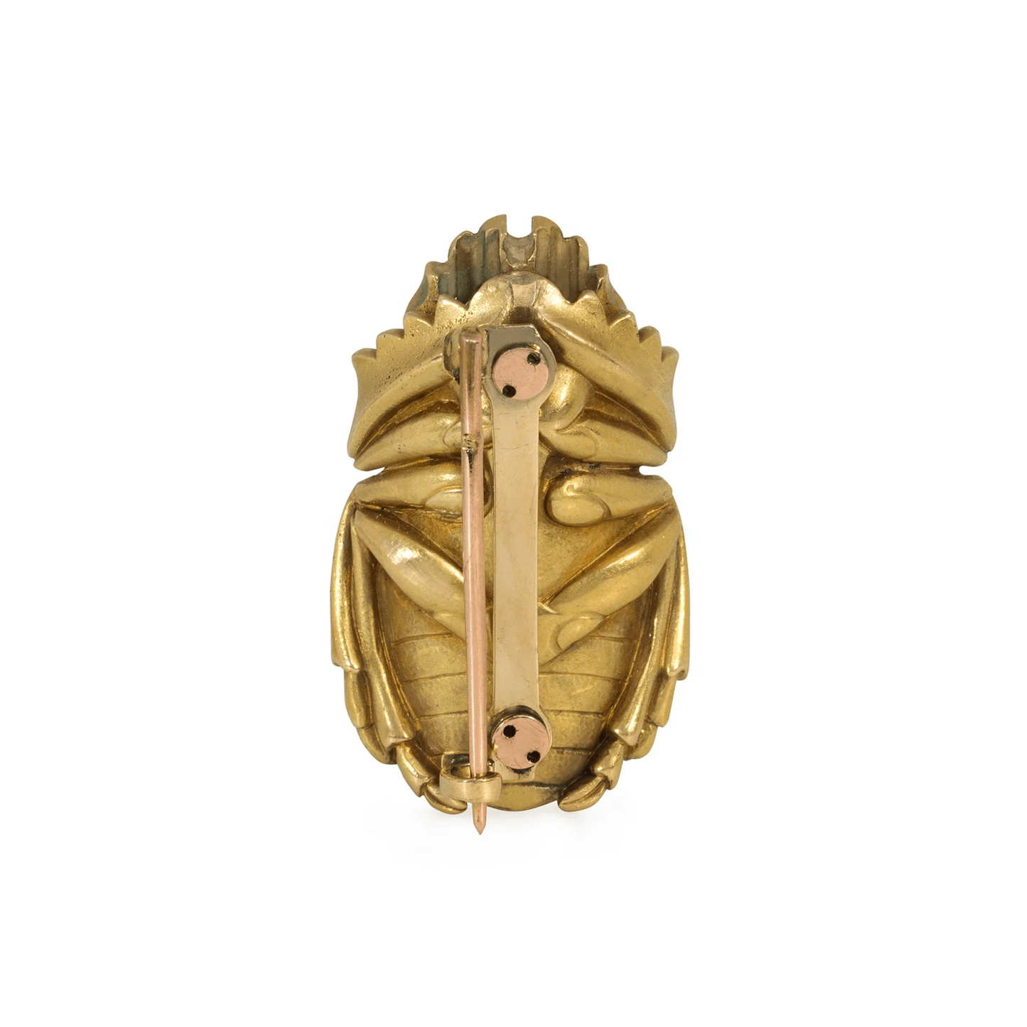 Antique Egyptian Revival 18KT Yellow Gold Diamond & Emerald Scarab Pendant/Brooch back