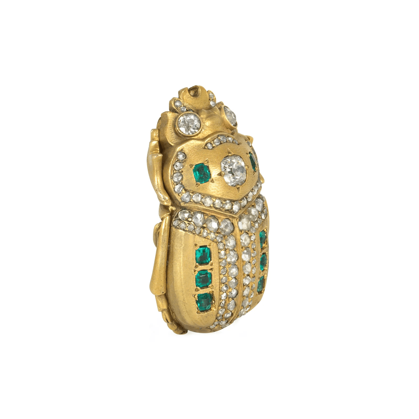 Antique Egyptian Revival 18KT Yellow Gold Diamond & Emerald Scarab Pendant/Brooch side
