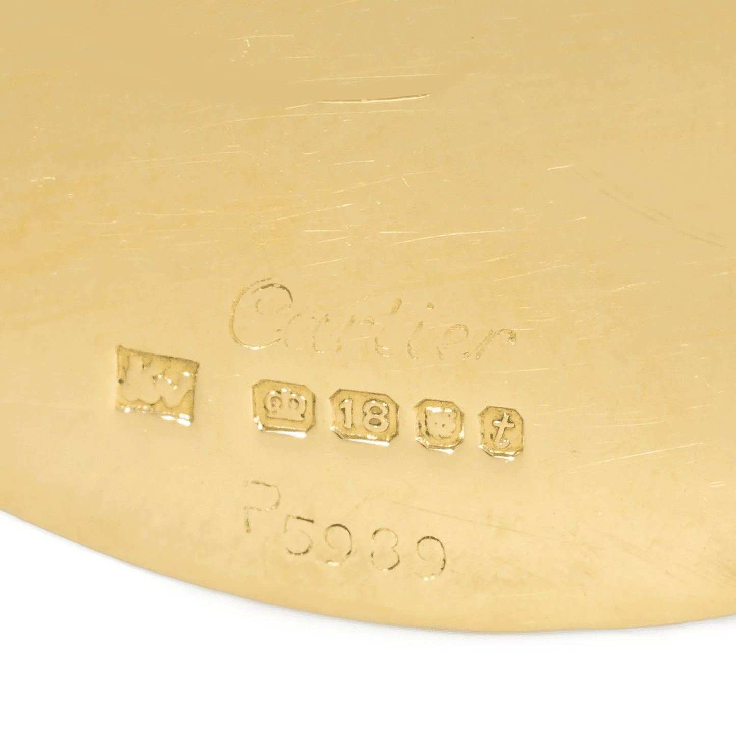 Cartier 1970s 18KT Yellow Gold Commemorative Moon Landing Pendant close-up of signature