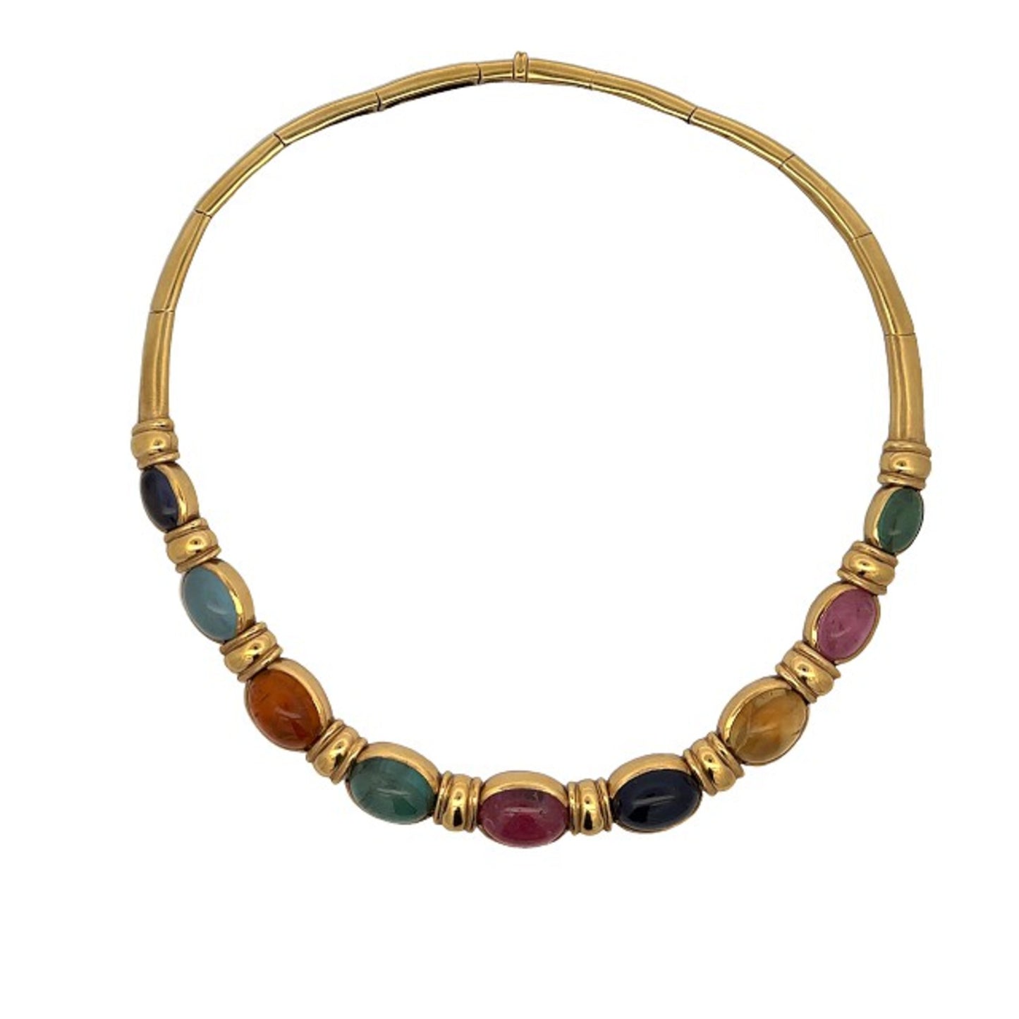 1970s 18KT Yellow Gold Aquamarine, Beryl, Citrine, Iolite & Tourmaline Necklace front