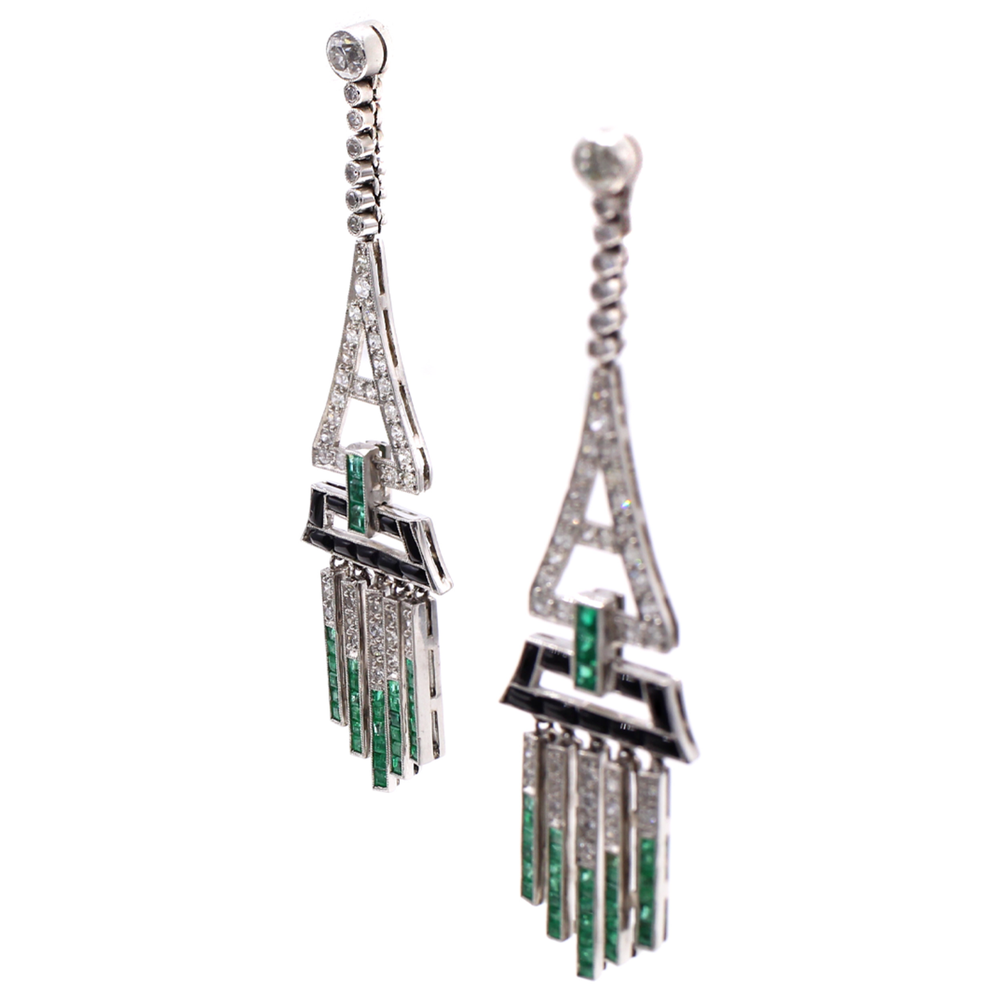 Art Deco Platinum Diamond, Emerald & Onyx Earrings
side