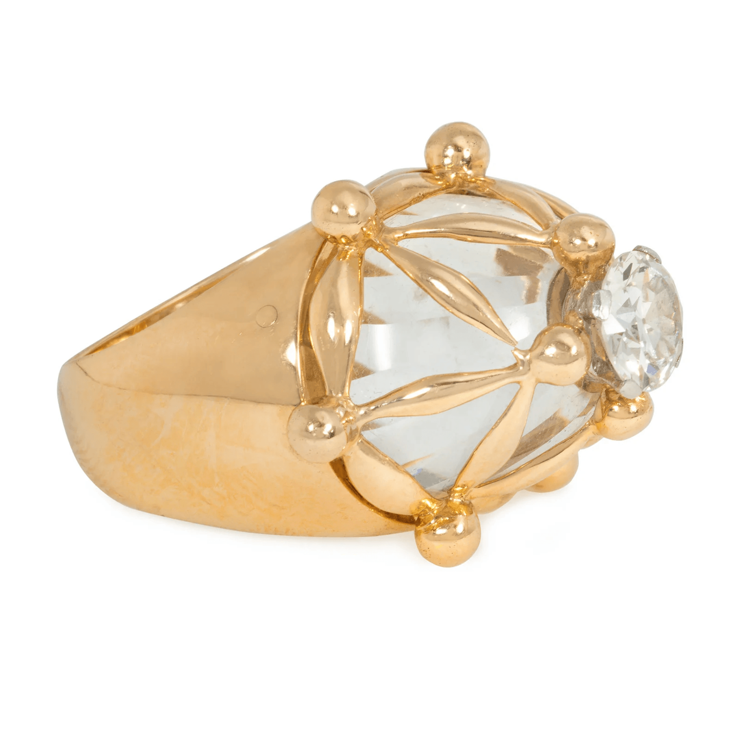 Raymond Topet French 1960s Platinum & 18KT Yellow Gold Diamond & Rock Crystal Ring side