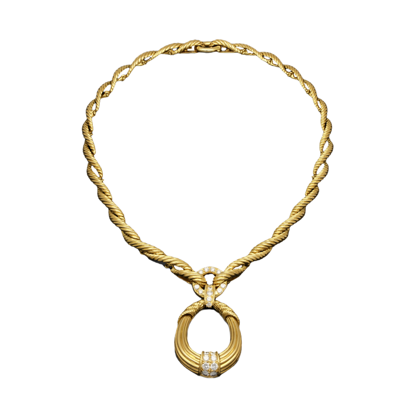 Van Cleef & Arpels French 1970s 18KT Yellow Gold Diamond Necklace front