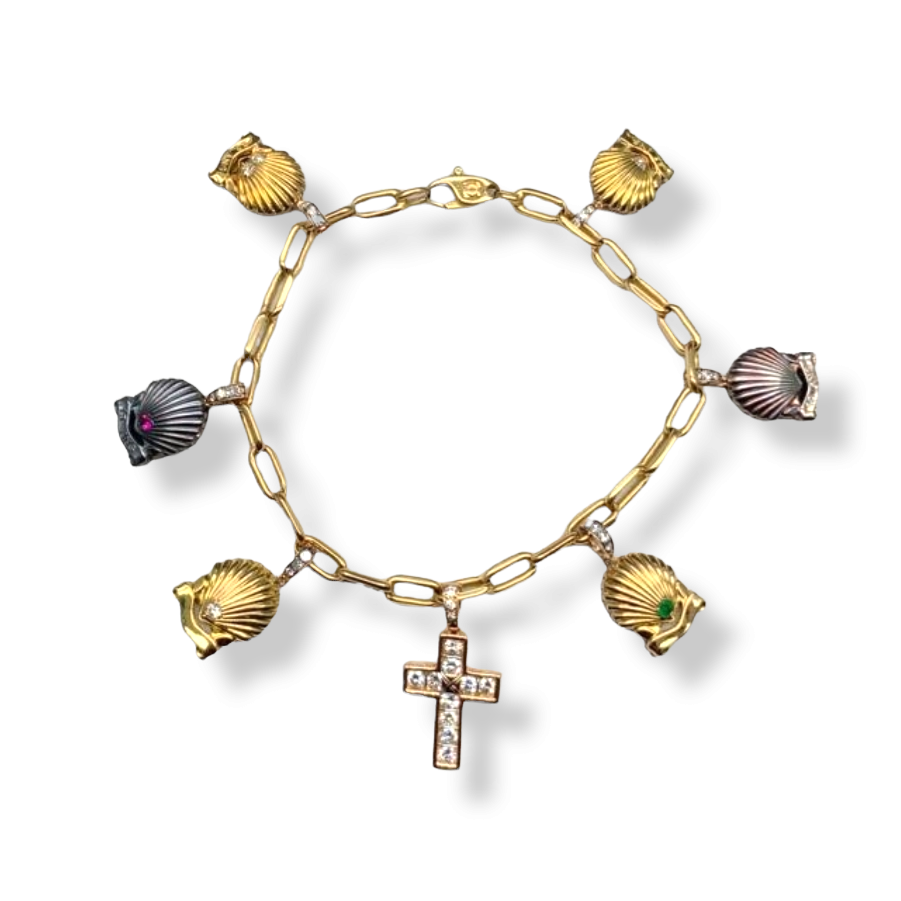Cartier 1980s Silver & 18KT Yellow Gold Diamond Charm Bracelet front