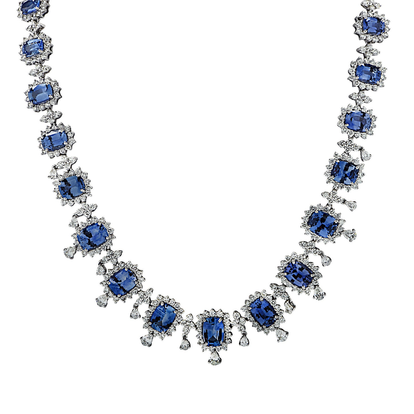 Post-1980s 18KT White Gold Sapphire & Diamond Necklace front