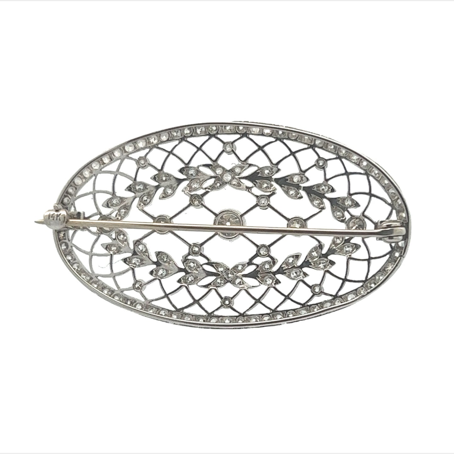 Edwardian Platinum & 14KT White Gold Diamond Brooch back