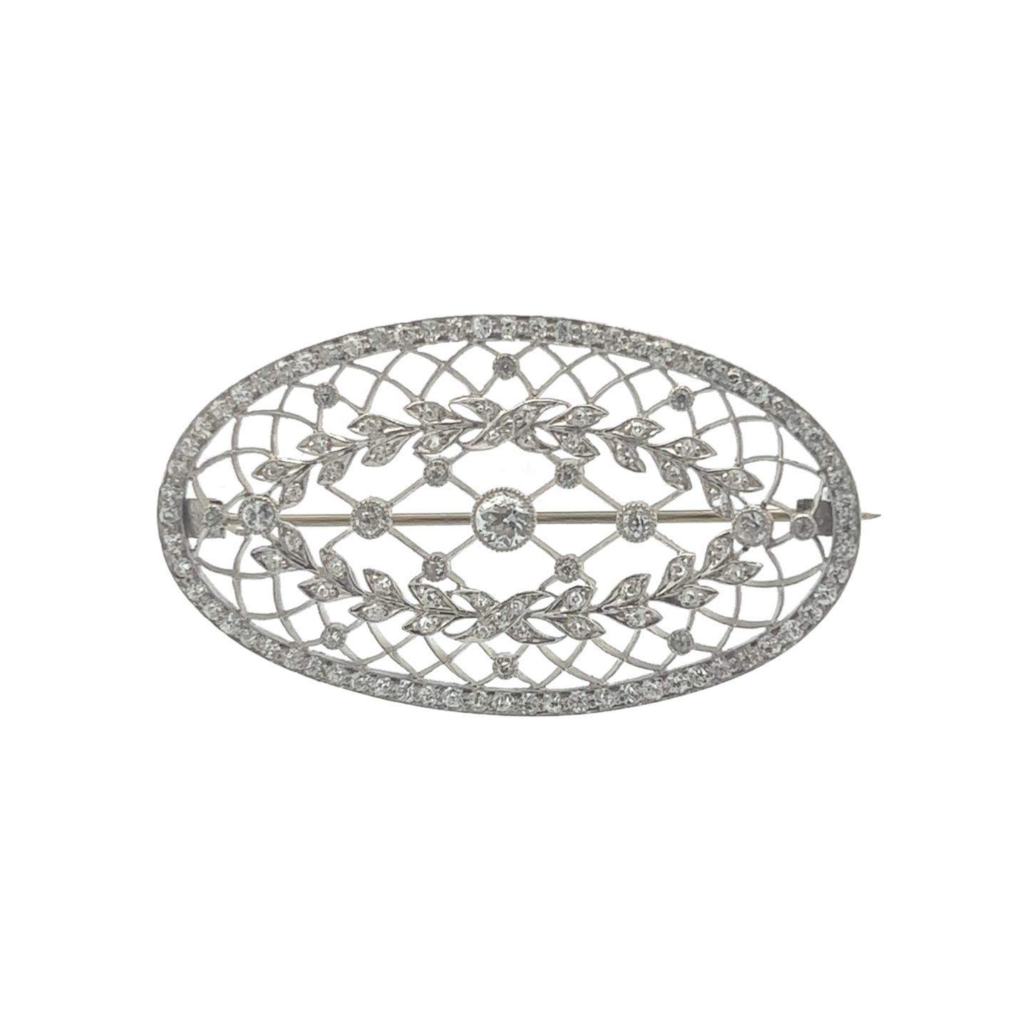 Edwardian Platinum & 14KT White Gold Diamond Brooch front