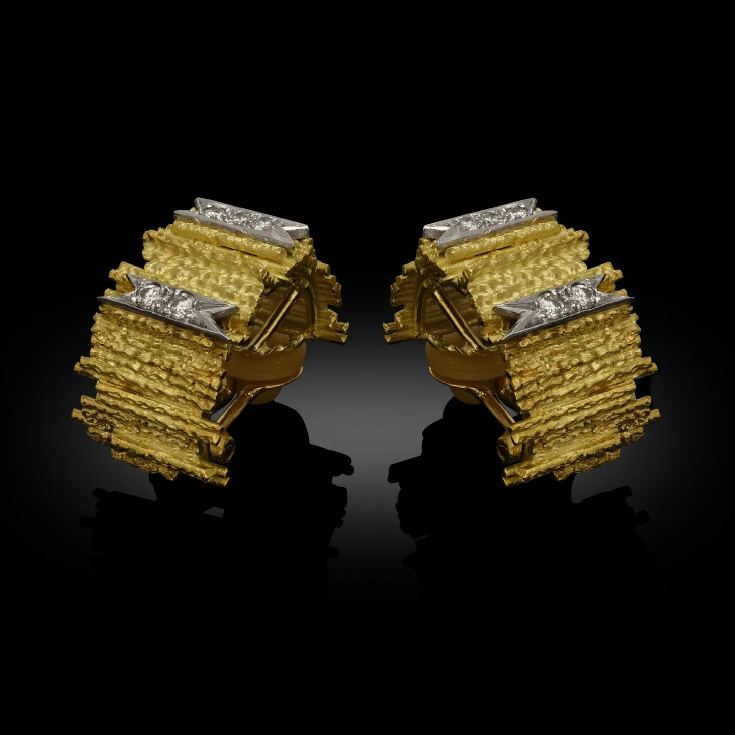 Andrew Grima 1960s Platinum & 18KT Yellow Gold Diamond Earrings front