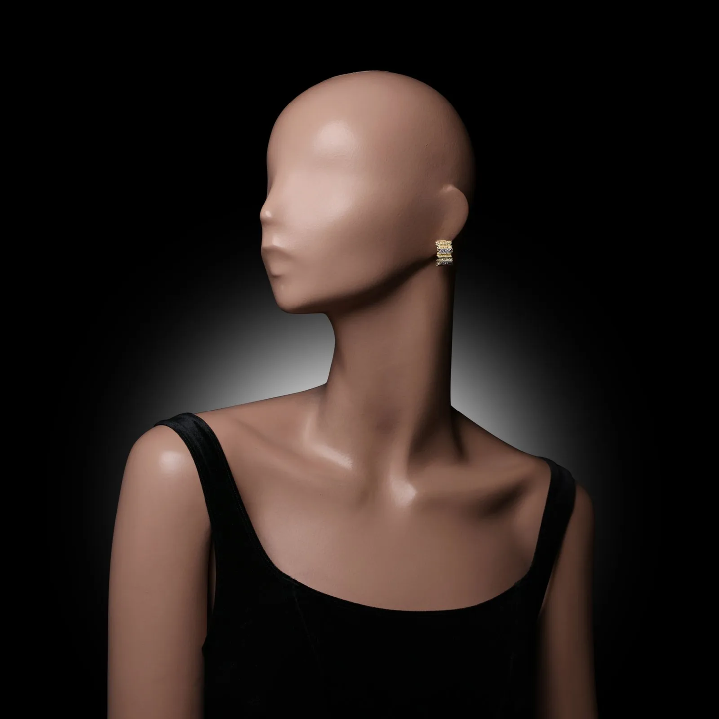 Andrew Grima 1960s Platinum & 18KT Yellow Gold Diamond Earrings on ear