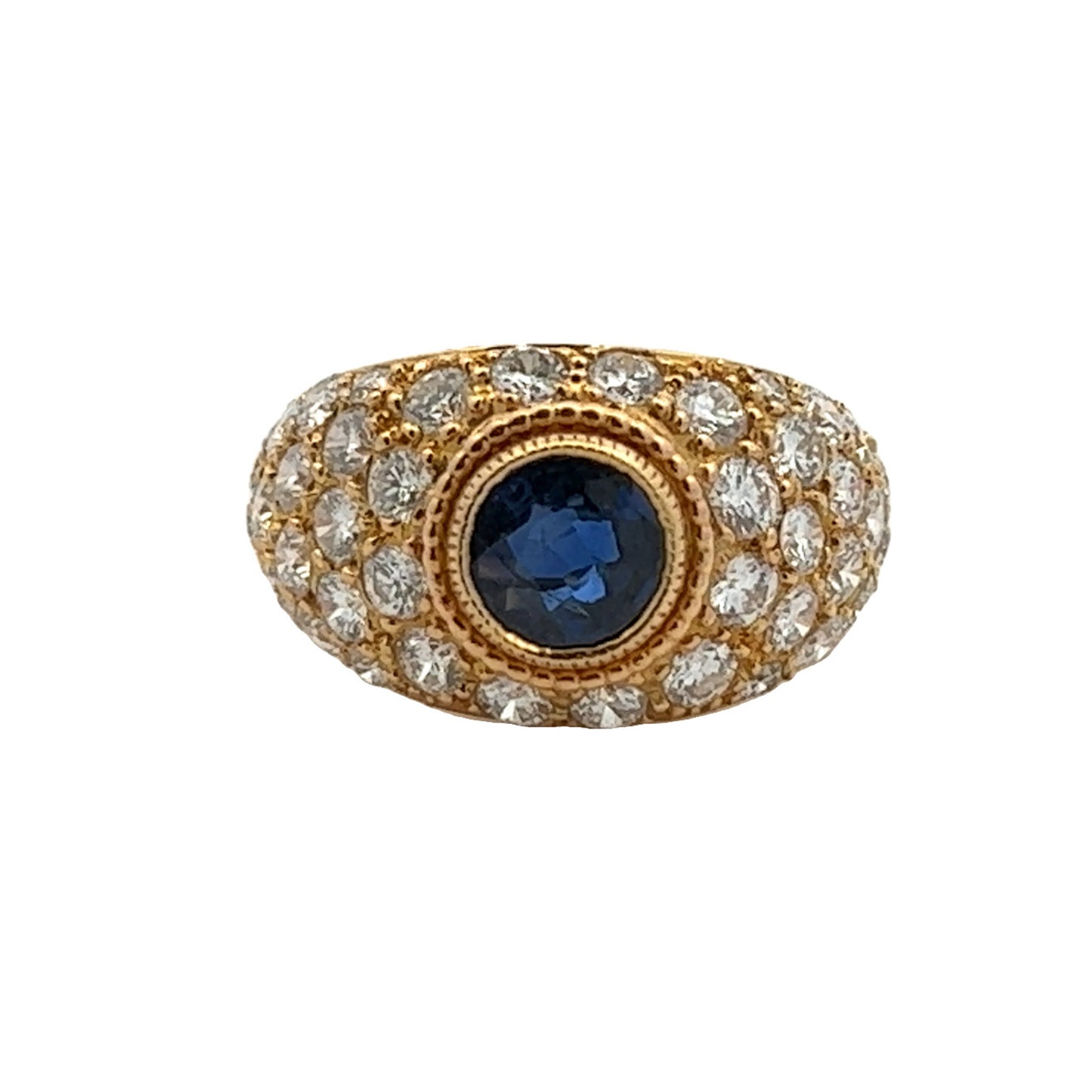 Joseph Marchak 1960s 18KT Yellow Gold Sapphire & Diamond Ring front