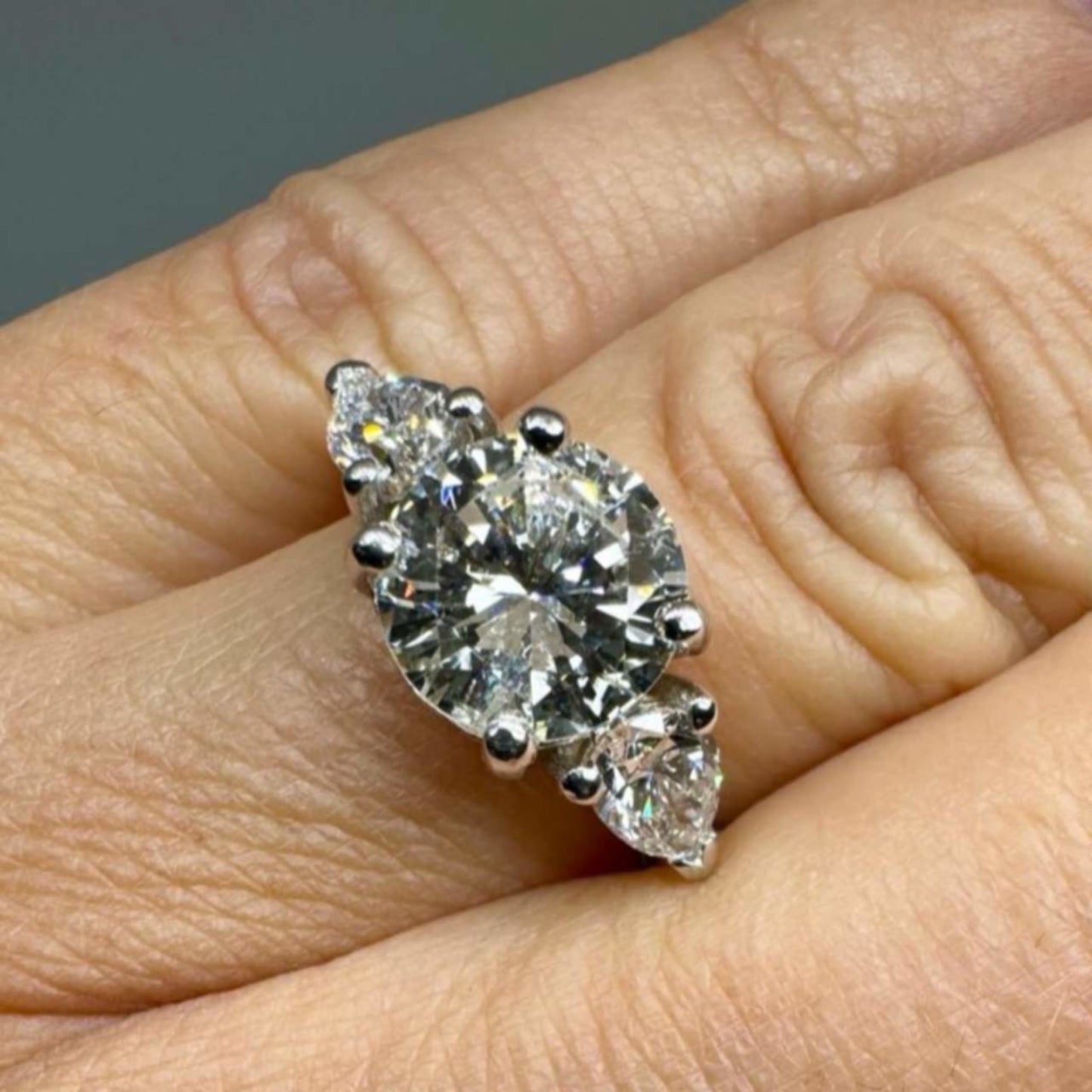 Post-1980s Platinum Diamond Ring on finger