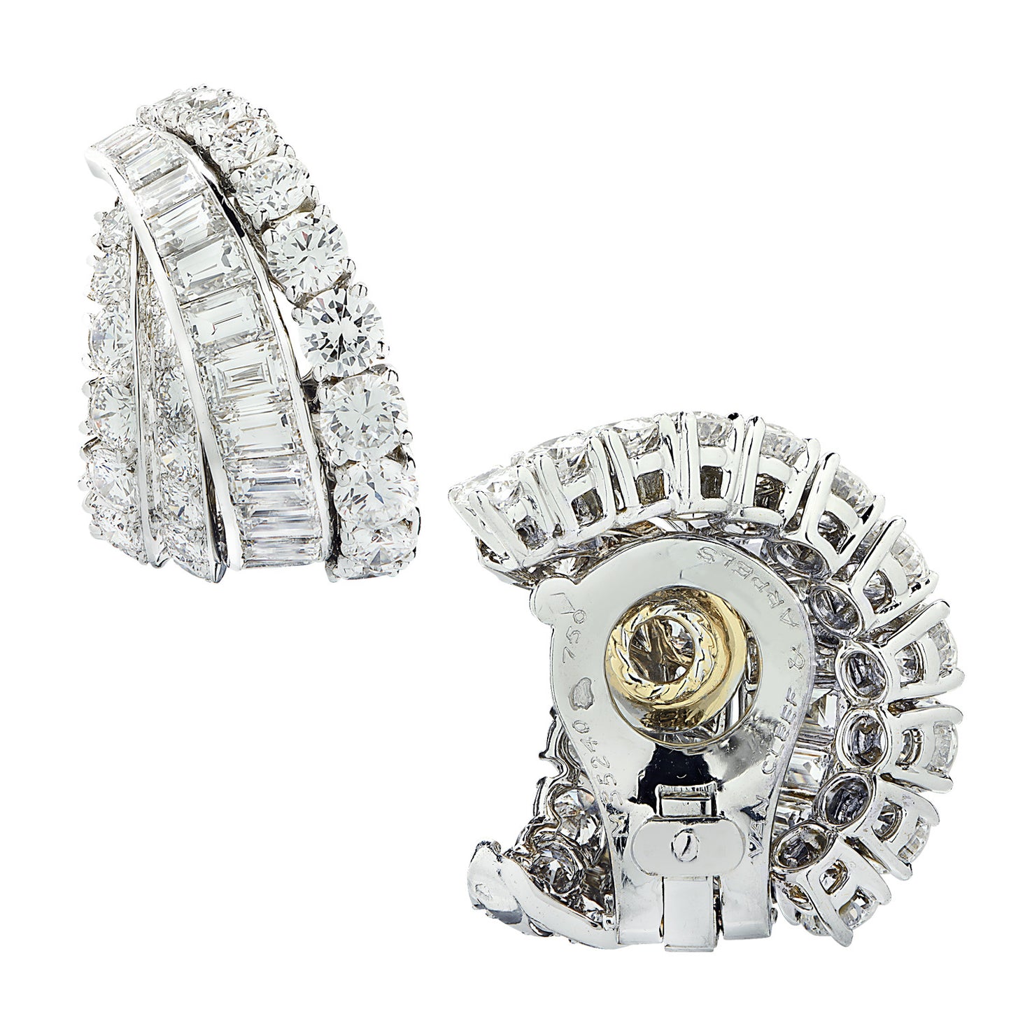 Van Cleef & Arpels French 1970s 18KT White Gold Diamond Earrings front and back