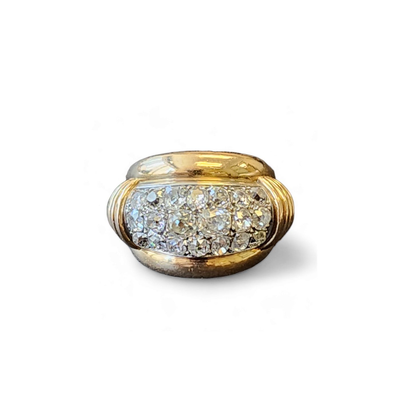 French 1930s Platinum & 18KT Yellow Gold Diamond Ring front