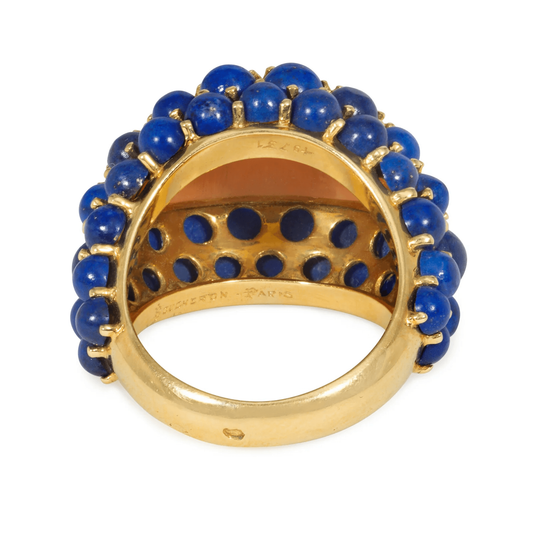 Boucheron French 1960s 18KT Yellow Gold Coral & Lapis Lazuli Ring back