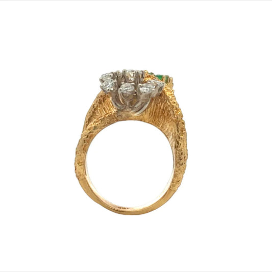 1980s 18KT Yellow Gold Diamond & Emerald Ring profile