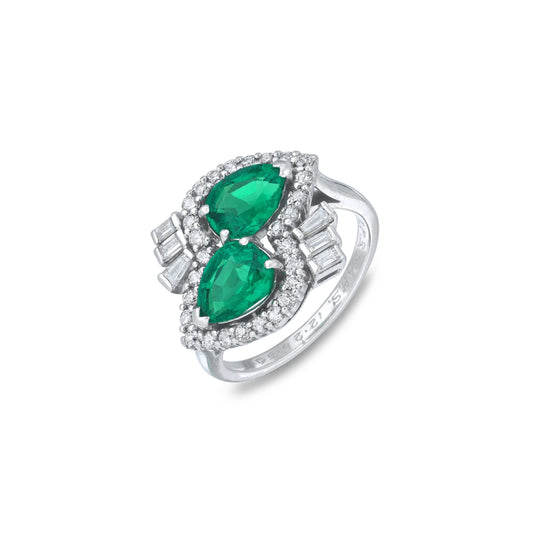Bailey, Banks & Biddle 1950s Platinum Emerald & Diamond Bypass Ring front
