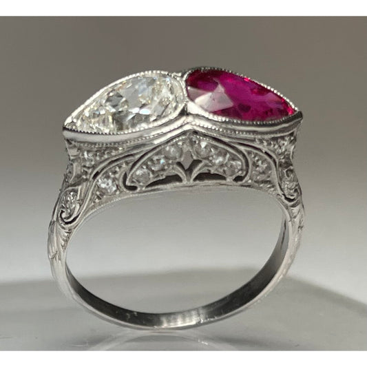 Edwardian Platinum Burma Ruby & Diamond Ring profile