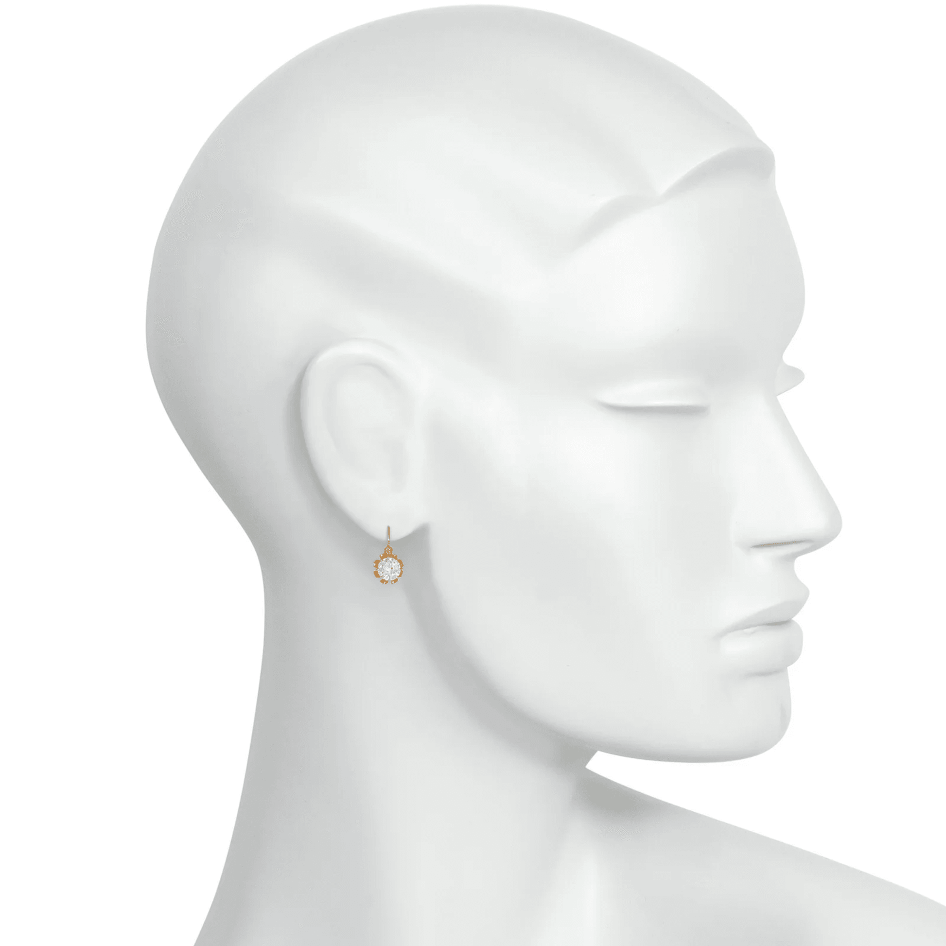 Amédée Petré French Victorian 18KT Yellow Gold Diamond Dormeuse Earrings on ear