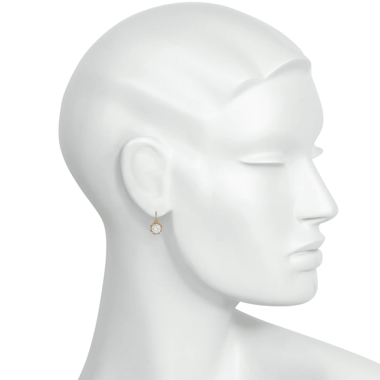 Amédée Petré French Victorian 18KT Yellow Gold Diamond Dormeuse Earrings on ear