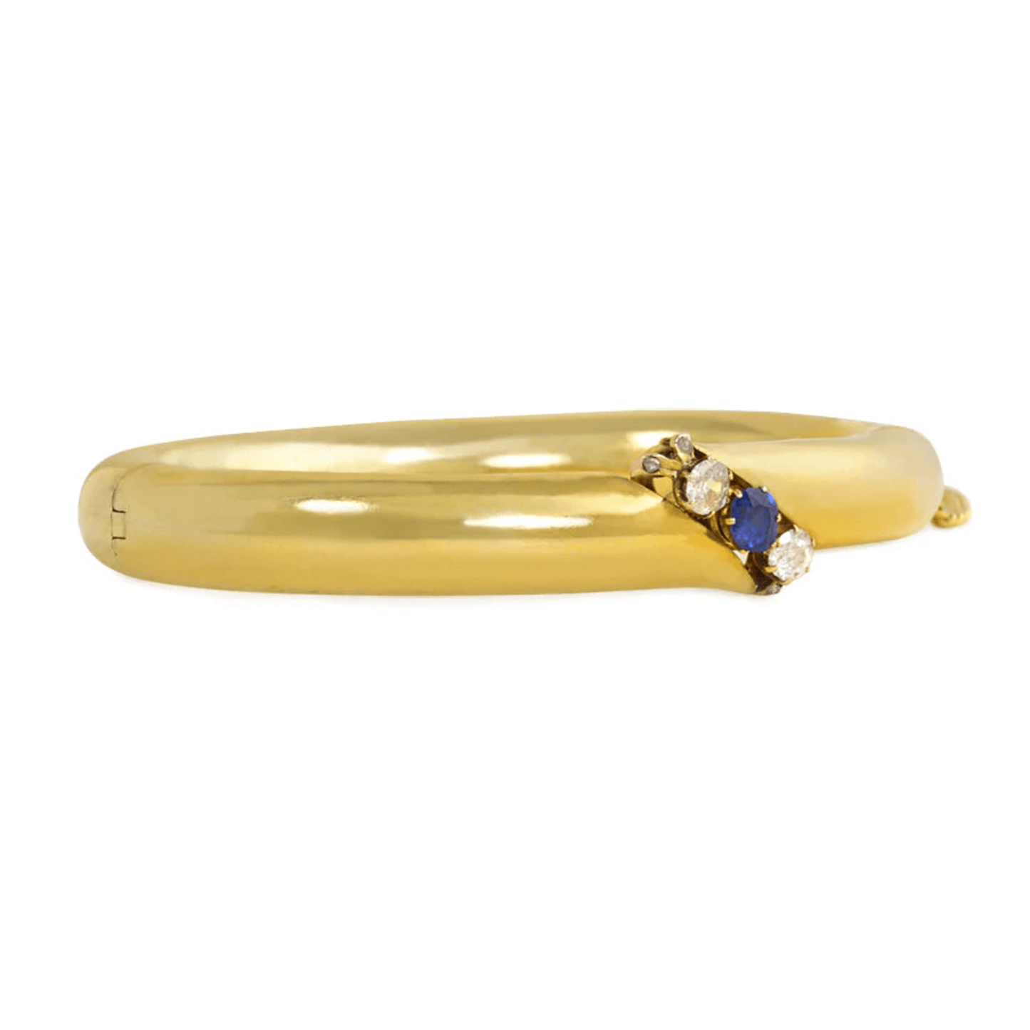 Antique 14KT Yellow Gold Sapphire & Diamond Bangle Bracelet side