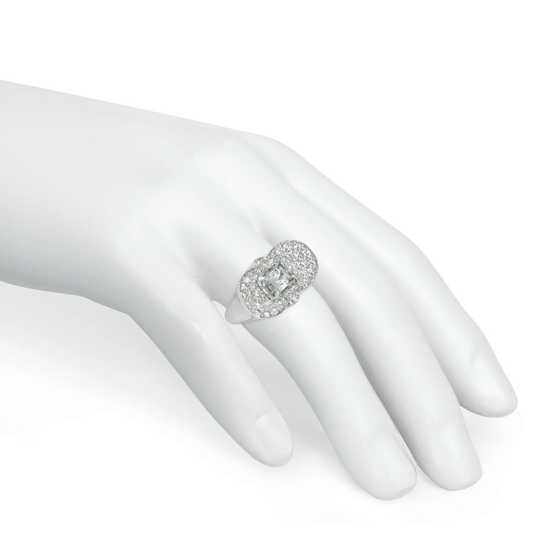 Retro Platinum Aquamarine & Diamond Ring on finger
