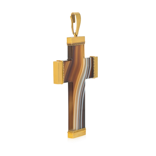 Victorian 18KT Yellow Gold Agate Cross Pendant side