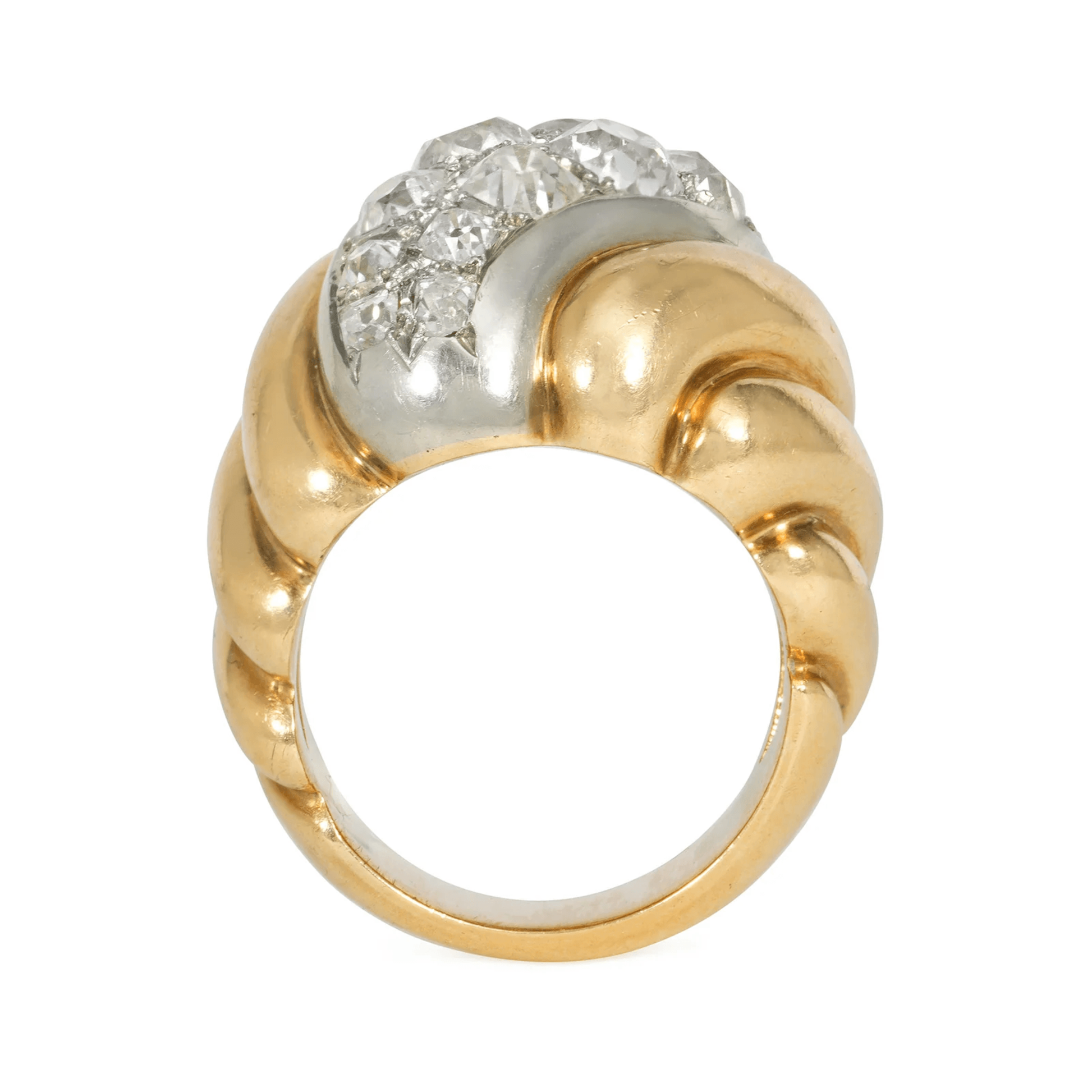 Suzanne Belperron French Retro Platinum & 18KT Yellow Gold Diamond Ring profile