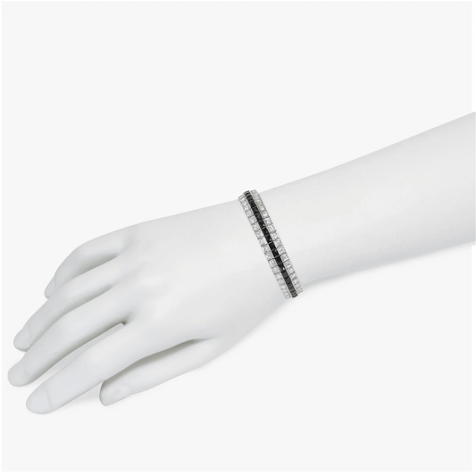 Art Deco Platinum Diamond & Onyx Bracelet worn on wrist