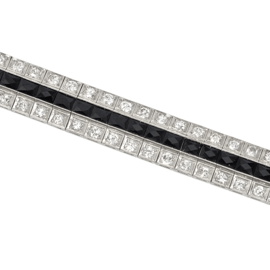 Art Deco Platinum Diamond & Onyx Bracelet close-up front