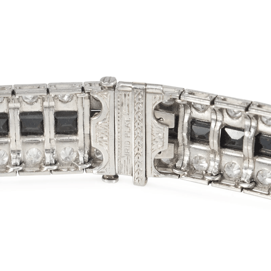 Art Deco Platinum Diamond & Onyx Bracelet close-up of clasp