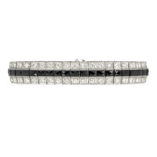Art Deco Platinum Diamond & Onyx Bracelet front