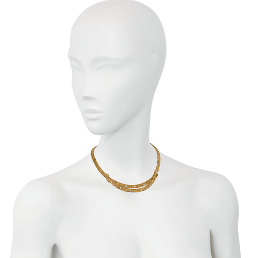 Grosse German 1960s 18KT Yellow Gold Diamond Necklace on neck