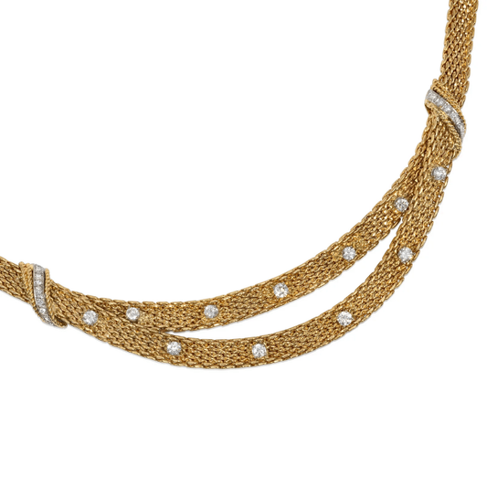 Grosse German 1960s 18KT Yellow Gold Diamond Necklace close-up front
