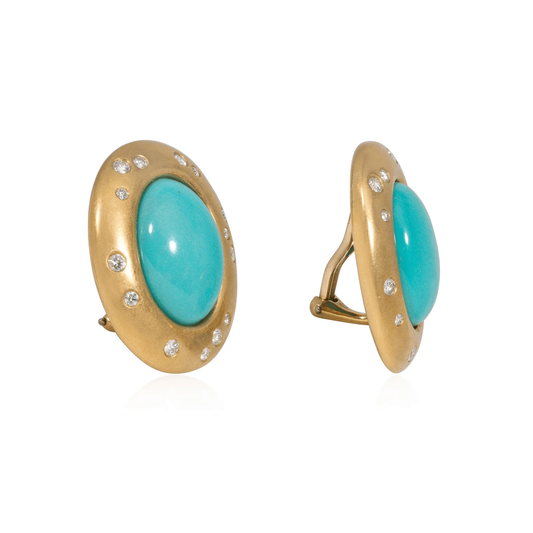Tiffany & Co. 1980s 18KT Yellow Gold Diamond & Turquoise Earrings side