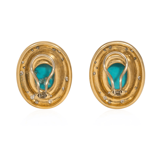 Tiffany & Co. 1980s 18KT Yellow Gold Diamond & Turquoise Earrings back
