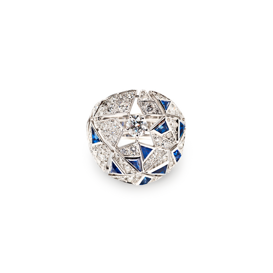 Chanel Post-1980s 18KT White Gold Sapphire & Diamond Muse Ring front